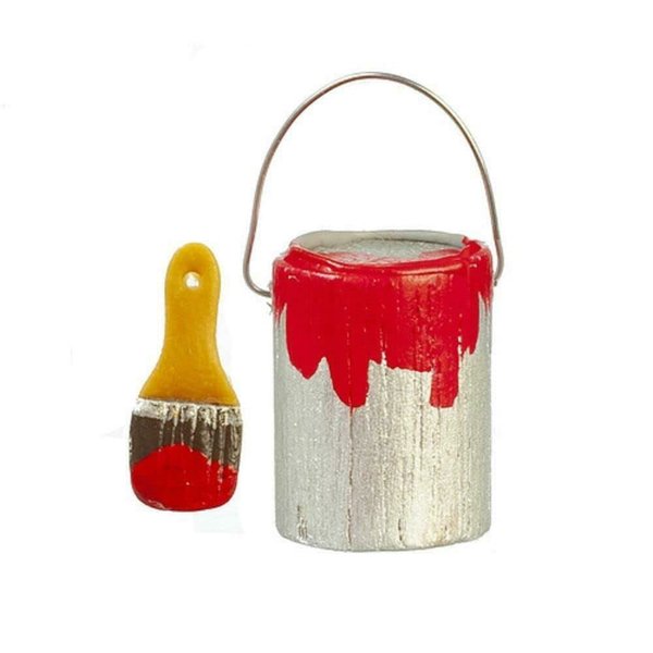 Dollhouse Miniature Accessory Tools DIY Can Tin of Blue Paint and Paint Brush