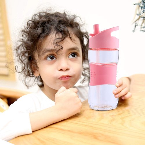 Sivaphe Kids Water Bottle with Straw 12 OZ BPA-Free Tritan Plastic Little Girls Small Clear Drinking Bottle for School Time Pink