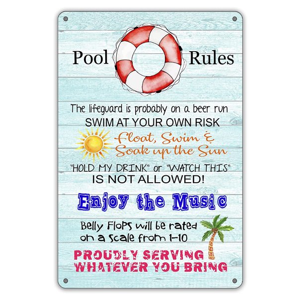 QIONGQI Funny Pool Rules Metal Tin Sign Wall D閏or Blue Sign for Home Swimming Pool Indoor Outdoor Decor