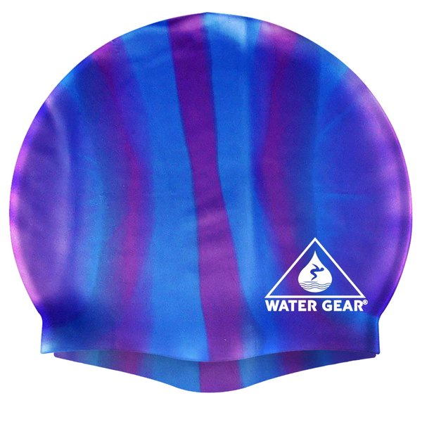 Water Gear Jazz Silicone Swim Cap - Flexible Unisex - Great for Short and Long Hair - Improve Your Performance (Blue/Purple, One Size)