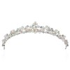 SAMKY Bridal Tiara Wedding Crown Pink Crystal Pearl Headpiece Hair Accessories for Bride