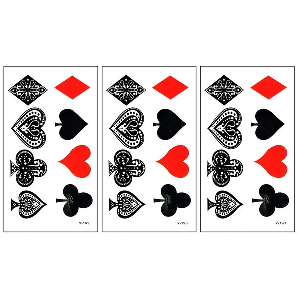 PARITA Small Tattoos Poker Royal Flush Gambling Winner Playing Card Casino Temporary Tattoo Fake Body Tattoo Removable Style Fashion Fantasy Fun Party (Pack 3 PCS.) (07)