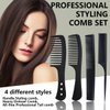 5 Piece Carbon Fiber Styling Hair Comb Set Detangling Black Professional Comb Set Wide Tooth Comb Fine Pro Tail Combs, Dresser Hair Comb Styling Comb for Men and Women Curly, Straight, or Long Hair