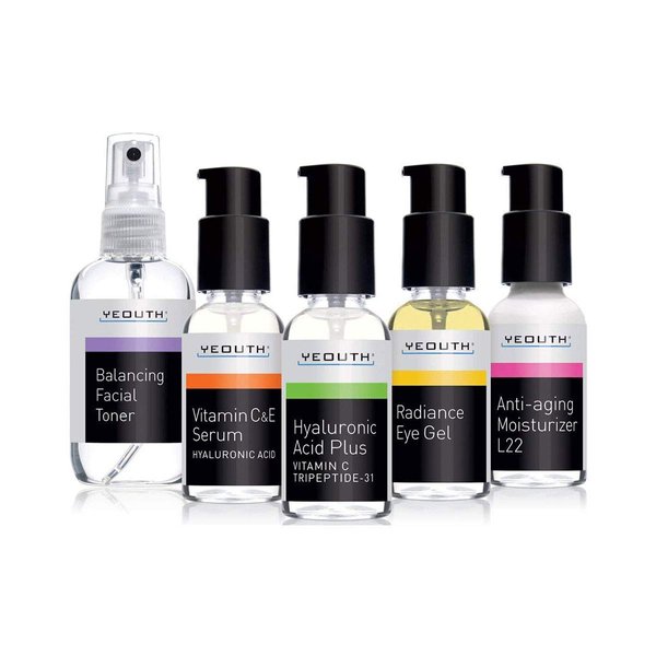 Hyaluronic Acid Serum,Vitamin C Face Serum, Toner, Eye Gel, Face Cream, Facial Skin Care Products for Men & Women 5-Piece Skin Care Kit, Hydrate & Nourish Skincare Essentials Plus by YEOUTH