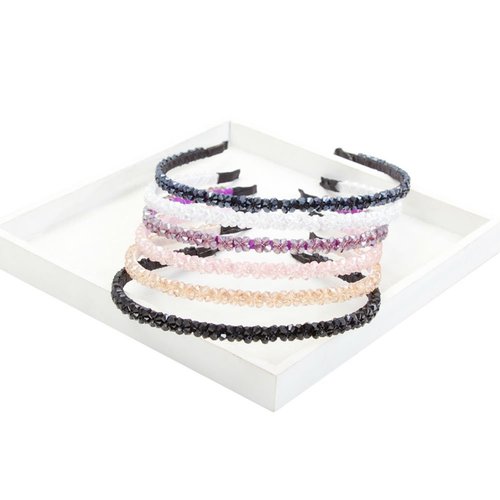 AKOAK Fashion Super Shiny Women Two Rows Champagne Crystal Beads Headband Girls Headwear Rhinestone Beaded Hair Band Hair Accessories