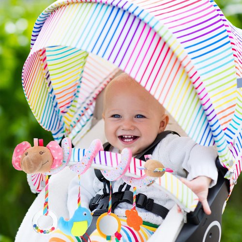 Civaner Newborn Car Seat Toys Stroller Toys for Baby 0-6 Months Infant Activity Spiral Plush Toys Hanging Car Seat Crib Toy for Boy Girls Spiral Hanging Plush Toy Baby Shower Thank You Gift(Delicate)