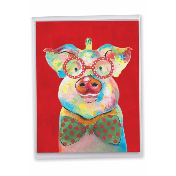 The Best Card Company - Big Merry Christmas Card Funny (8.5 x 11 Inch) - Animal Humor for Kids, Group Holiday Notecard - Christmas Funny Farm Pig J4982FXSG