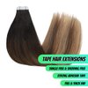VINBAO Tape in Hair Extensions Human Hair Skin Weft Hair Extensions 1B Natural Black Fading to 4 Chocolate Brown and 27 Honey Blonde Hair Extensions 20pcs 50g Tape in Hair Extensions(22inch, #1B/4/27)