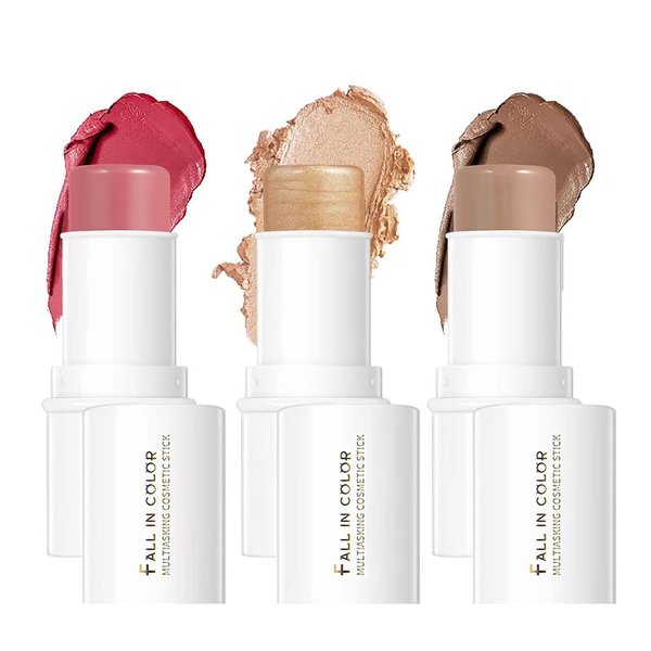 Yeweian Makeup Sticks Set, Matte Cream Blush Stick for Cheeks, Eyes and Lips, Contour Stick & Highlighter Makeup Sticks for All Skin (01 Blush, Highlighter & Contour)