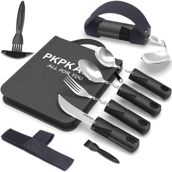 PKPKAUT Adaptive Utensils for Parkinsons Patients Elderly, Weighted Utensils for Hand Tremors, Parkinsons Eating Utensils for Disabled People, Weighted Silverware for Hand Tremors Arthritic Hands