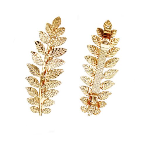 2 Pcs Gold Toga Party Halloween Greek Goddess Costume Gold Leaves Hair Barrettes (Halloween Gold Leaf Hair Clips)