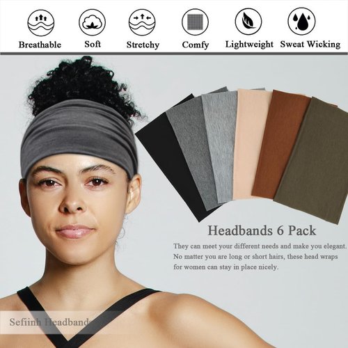 Sefiinh Wide Headbands For Women Stretch Headband Boho Head Bands Women's Hair Band Turban Workout Hairband Girls Accessories 6 Pack