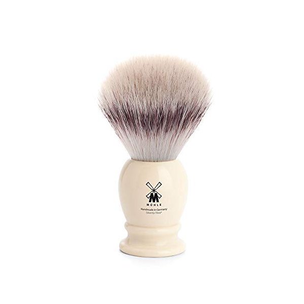 MÜHLE Classic Small Faux Ivory Silvertip Fiber Shaving Brush - Synthetic Luxury Shave Brush for Men, Rich Lather