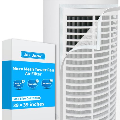 Air Jade Tower Fan Air Filter Screen, Reusable & Washable Micro Mesh Filter for Tower Fans, Easy Cut to Fit, Cover 3 Tower Fans Up to 42", Filter Air Dust, Easy Air Flow, White