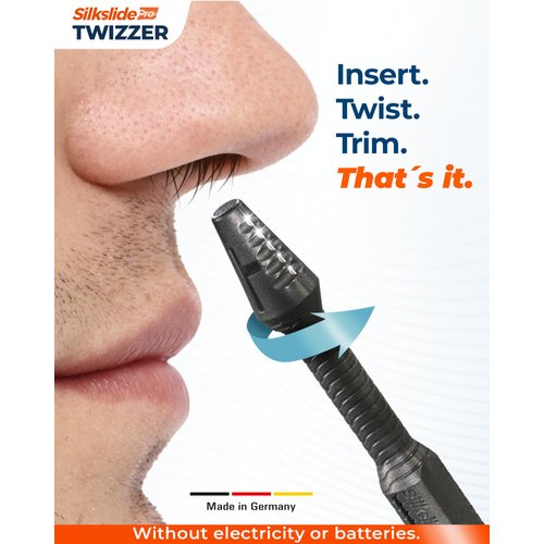 Silkslide TWIZZER, Nose Hair and Ear Hair Trimmer for Men and Women, Twist and Trim Nasal Hair Removal, German Blades, Patented Design, No Electricty or Batteries