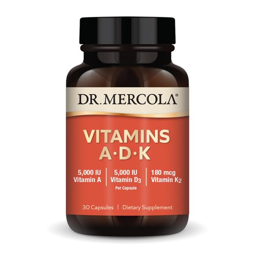 Dr. Mercola Vitamins ADK, 30 Servings (30 Capsules), Dietary Supplement, 5000 IU Vitamin A & Vitamin D3, 180 mcg Vitamin K2, Supports Immune Health, Non GMO