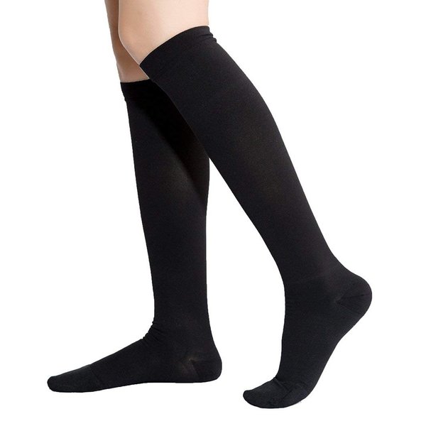 TOFLY® Compression Stockings (Pair), Grade Firm Support 20-30mmHg, Opaque, Unisex, Close-Toe Knee High Compression Socks for Varicose Veins, Edema, Shin Splints, Nursing, Travel, Black L