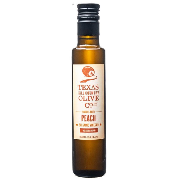 Terra Verde Peach Balsamic Vinegar - Gourmet Barrel Aged Infused Balsamic Vinegar - Great for Dressing Dipping Glazing - No Artificial Flavors or Added Sugar - Made in Texas (8.5 oz)