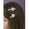 OJERRY Set of 2 Mismatched Pearl Beige Heart Hair Clip for Women, Classic Hair Alligator Clip Set, Kawaii Y2K Feminine Coquette Bow Aesthetic Gift Hair Accessories