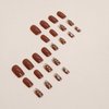 24 Pcs Fall Press on Nails Square False Nails Brown Fake Nails with Gold Foil Leaf Designs Autumn Acrylic Nails Medium Length Stick on Nails Glossy Glue on Nails Reusable Artificial Nails for Women