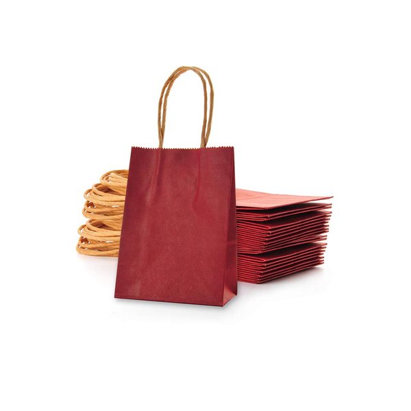 AWELL Small Wine Red Paper Bag with Handle Party Favours Bag 6x4.5x2.5 inch for Chiristmas Wedding Birthday Recycled Bag, Pack of 24