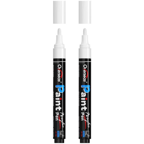 Overseas White Paint Pens Paint Markers - Permanent Acrylic Markers 2 Pack, Water Based, Quick Dry, Waterproof Paint Marker Pen for Rock, Wood, Plastic, Metal, Canvas, Glass, Fabric, Mugs. Medium Tip