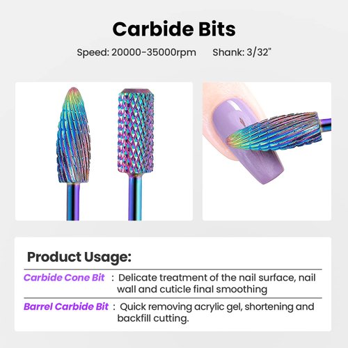 Merterfly Nail Drill Bits - 11Pcs Tungsten Carbide Bits and 75Pcs Sanding Bands for Acrylic Gel Nails - 3/32 Inch Manicure Pedicure Kit (11pcs with 75pcs sanding bands)