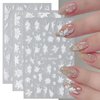 JMEOWIO 6 Sheets 3D Embossed Flower White Nail Art Stickers Decals Self-Adhesive Pegatinas Uñas 5D Spring Summer Floral Nail Supplies Nail Art Design Decoration Accessories