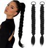 2Pcs Braided Ponytail Extensions with Hair Ties Soft Synthetic Hair Pieces Straight Wrap Around Hair Extensions Pony Tail Hairpieces Accessories for Women Daily Wear 16 Inch (Natural Black)