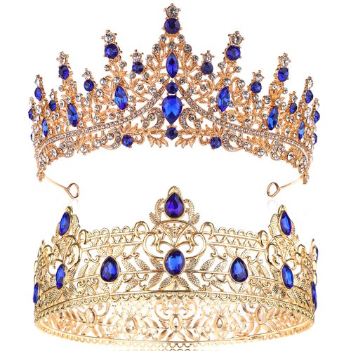 2 Pcs King and Queen Crowns Set King Crowns for Men Royal Crown with Black Rhinestone Crystal Crowns for Women Princess Crown Tiara Costume Headwear for Wedding Homecoming Party Decorations