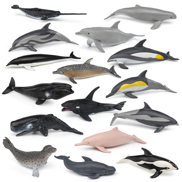 BRETOYIN Dolphin Toy Sea Creatures Toys for Kids Mini Dolphin Figure Narwhal Shark Figurine Killer Whale Toys Beluga Model Educational Science Shark Toys Boy Birthday Gift