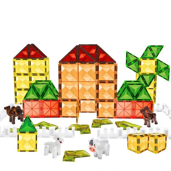 Magnetic Tiles Farm for Toddlers 1-3 Animals, Magnet Tile Set for Kids Ages 3-5 4-8 8-12 Boys Girls, Building Blocks Stem Stack Toys for Travel, Birthday Gift, Preschool