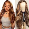 IDHERE Highlight Lace Front Wig Human Hair 20 Inch Body Wave Ombre Honey Blonde Human Hair Wigs For Women Balayage 13x6 Transparent Lace Frontal Wigs 180% Density Colored 4/27 Lace Front Wig
