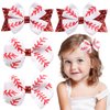 Whaline 4Pcs Baseball Glitter Hair Bow Clips Red and White Baseball Prints Cheer Hair Barrettes Grosgrain Ribbon Sports Theme Alligator Clips for Girls Teens Toddlers