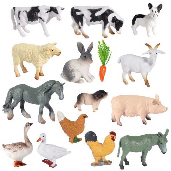 SIENON 15Pcs Farm Animal Figures Toys Realistic Mini Farm Animal Figurines, Farm Barn Animals Playset, Miniature Farm Animal Cake Topper Ornaments for Easter Egg Fillers Birthday Animals Theme Party