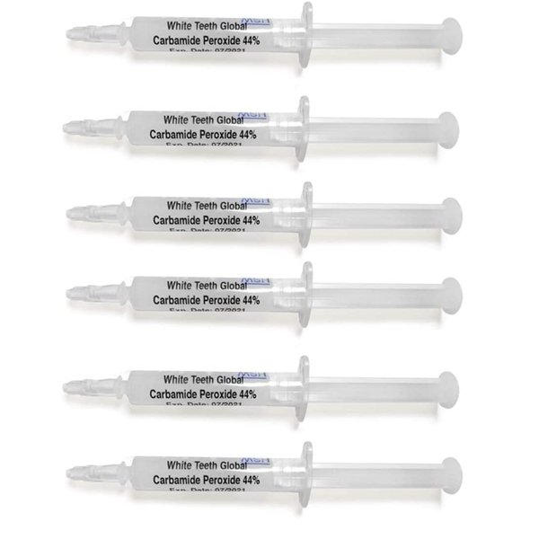 White Teeth GLobal Teeth Whitening Gel 44% Carbamide Peroxide, 6 Tooth Bleaching Gel Syringes