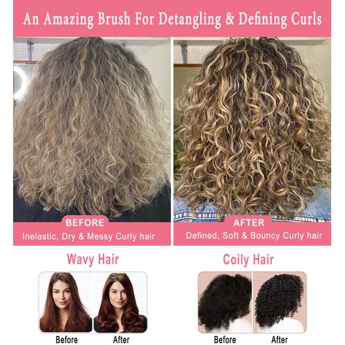 KTKUDY Styling Brush 9 Row for Defining Curls Hair Brush for Separating, Shaping Curls - Blow-Drying, Styling & Finishing Detangling Brush for Thick, Wavy, Curly or Coily Hair (Pink)