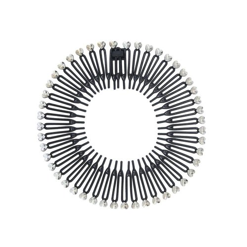 Sluswallow 1Pc Black Full Circular Stretch Comb Headbands, Korean Hair Comb, Hair Band Plastic Full Circle Stretch Diamond Flexible Comb Teeth Headband Hair Accessories