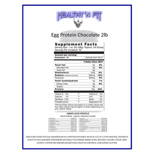 Healthy 'N Fit 100% Egg Protein- Heavenly Chocolate (2lb): 100% Egg White Protein -Plus Natural Peptides. Ultra Pure, Natural Egg Protein Isolate