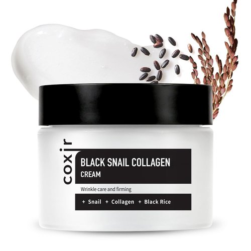 coxir BLACK SNAIL COLLAGEN CREAM l Black-3-Complex: Black Rice, Bean, Sesame, Snail Mucin, Collagen l Repairing&Firming l Korean Skin Care l Cruelty-Free, No Paraben[1.69 fl.oz(Pack of 1)]