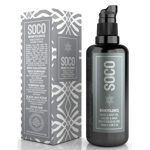 SOCO Botanicals Luxury Body Oil For Sensitive & Dry Skin With Jojoba - Natural Nourishing Moisturizer Treatment With Pure Cold Pressed Oils - For Men & Women, Sweet Almond, Rosehip, Vitamin E Blend