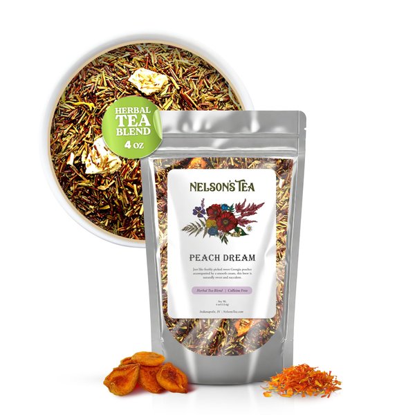 Nelson's Tea - Peach Dream - Rooibos Loose Leaf Tea - Green rooibos, orange peel, dried peaches, and marigold petals - 4 oz.