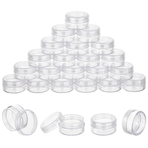 BENECREAT 30 Pack 1.47"x0.78" (10ml) Empty Clear Plastic Bead Storage Container jar with Rounded Screw-Top Lids for Beads, Nail Art, Glitter, Make Up, Cosmetics and Travel Cream