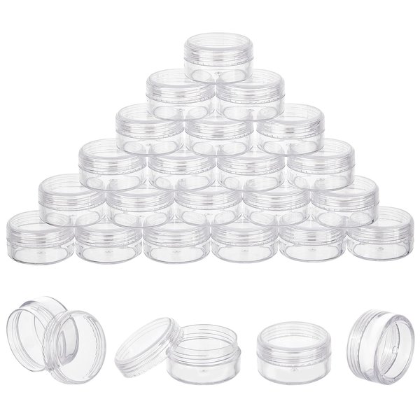 BENECREAT 30 Pack 1.47"x0.78" (10ml) Empty Clear Plastic Bead Storage Container jar with Rounded Screw-Top Lids for Beads, Nail Art, Glitter, Make Up, Cosmetics and Travel Cream