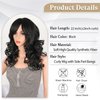 Liyouda Long Black Wavy Wig Curly Hair Wigs With Bangs for Black Women Natural Synthetic Replacement Wigs Heat Resistant Fiber Party Costume Wig Black Color Wigs
