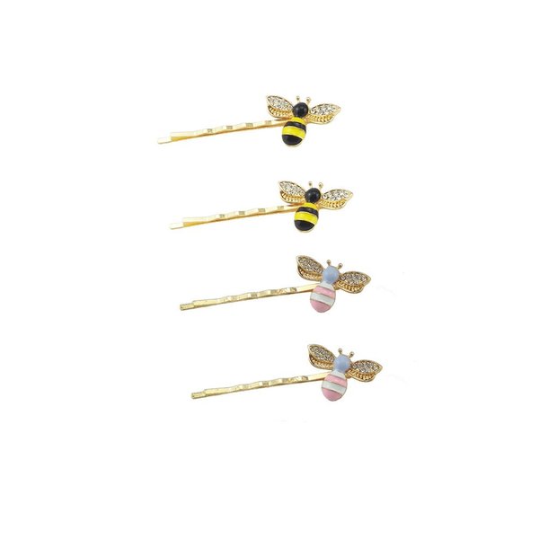 yueton Pack of 4 Women Honeybee Metal Hairpin Bee Crystal Hair Side Clip Barrette Bobby Pin Hairpin Hair Accessories