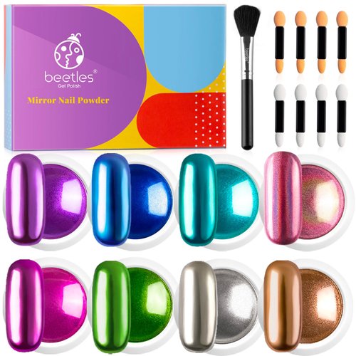 Beetles Gel Polish 8 Colors Chrome Powder for Nails Pink Purple Blue Green Silver Golden Rainbow Nail Powder 2024 Mirror Effect Manicure Art Decoration Powder Holographic Pigment Gift for Women