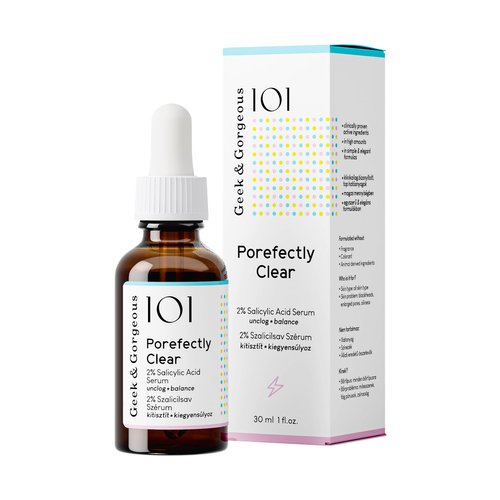 Geek & Gorgeous Porefectly Clear - light gel exfoliant with 2% salicylic acid & sarcosine, unclogs pores, reduces blackheads & oiliness, 1 oz