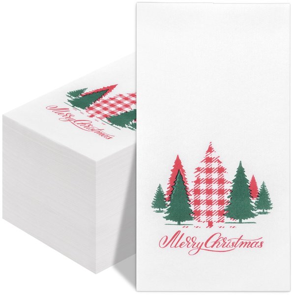 Supernal 100pcs Christmas Disposable Paper Napkins, Linen Like Holiday Napkins Design by Red and Green Xmas Tree, Christmas Guests Napkins Hand Towels for Kitchen Bathroom Christmas Parties Dinners