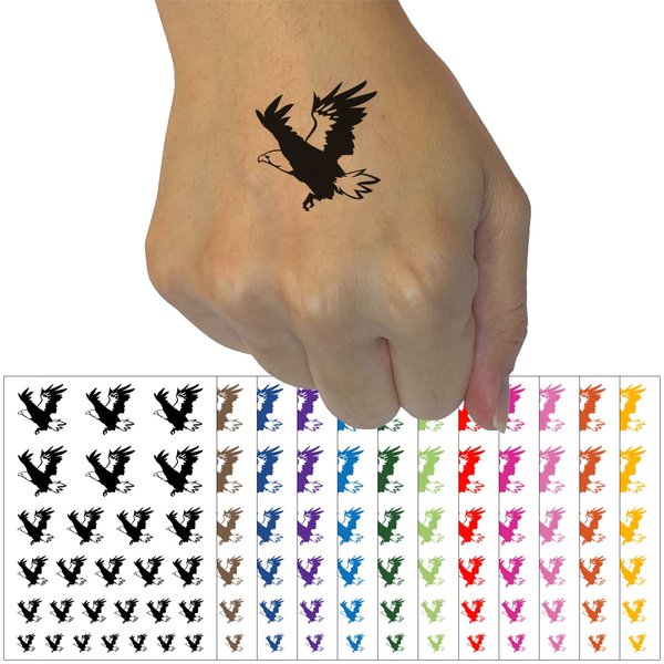 Patriotic American Bald Eagle Flying Temporary Tattoo Water Resistant Fake Body Art Set Collection - Light Green (One Sheet)